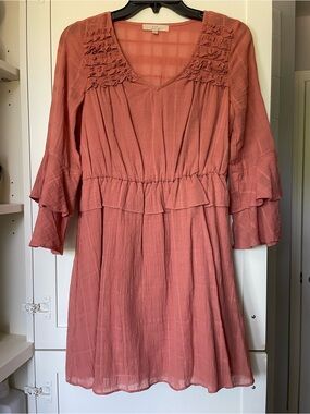 Chelsea & Violet 100% Cotton Dusty Rose Ruffle V-Neck Mini Dress